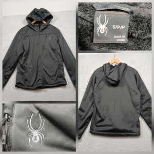 Spyder Men's S Black Softshell Fleece‎ Lined Full Zip Hooded Jacket
